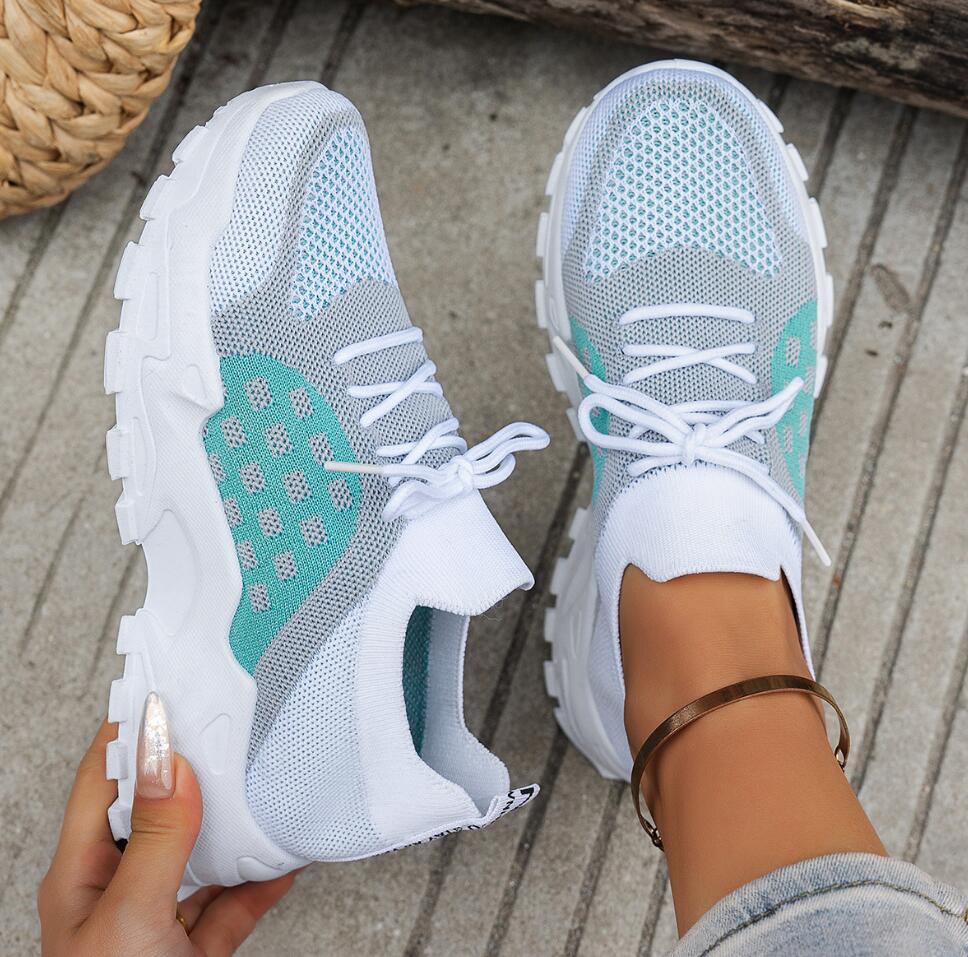 Knit Fabric Lace Up Sneakers - Sepatu Olahraga Wanita Berbahan Rajut Mesh