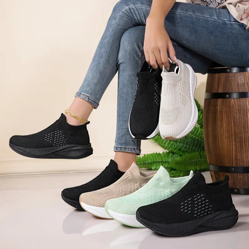 Knit Fabric Lace Up Sneakers - Sepatu Lari Unisex Model Slip On,
