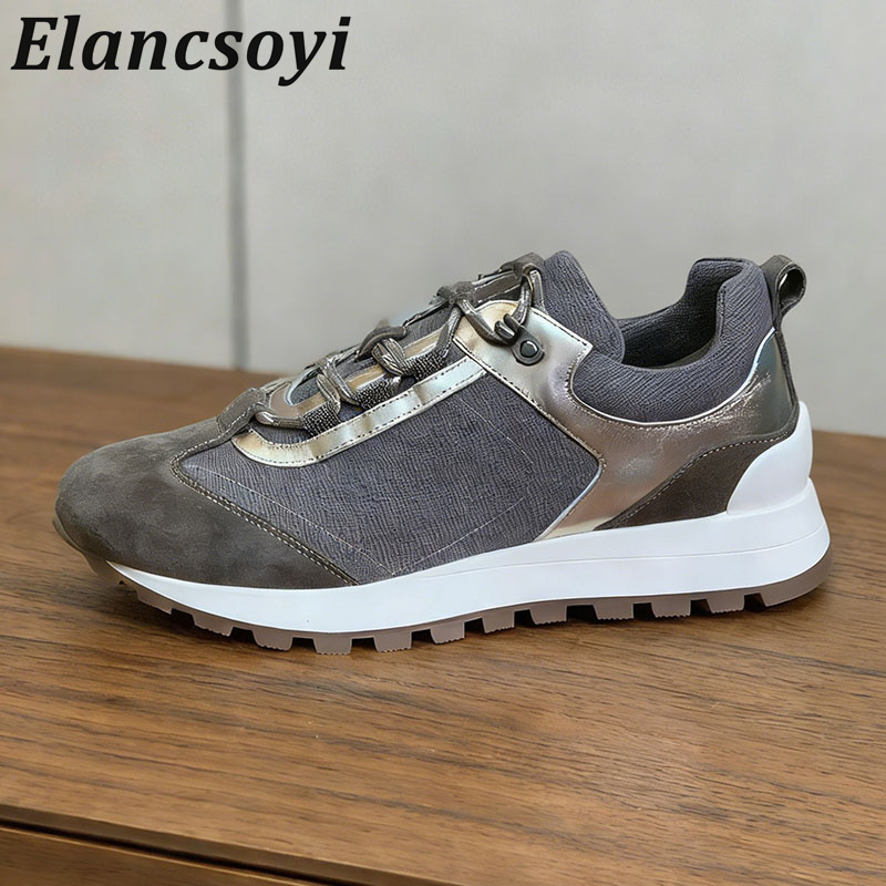 Sepatu kets wanita dengan hias - Knit Fabric Lace Up Sneakers ulasan dan harga