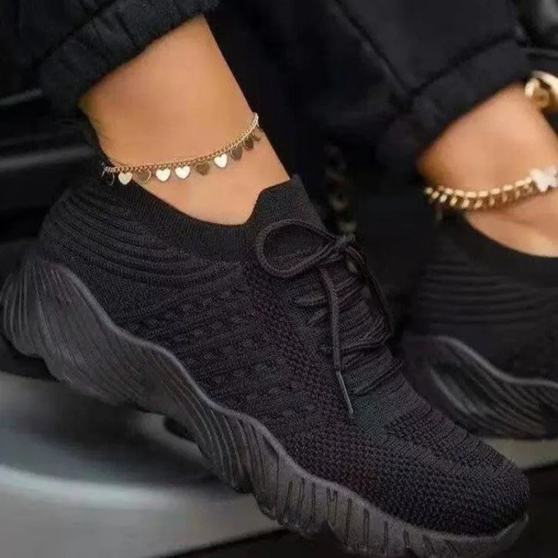 Sepatu Rajut Kasual Wanita, Be - Knit Fabric Lace Up Sneakers ulasan dan harga