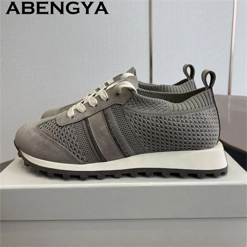 Sepatu Flat Kasual Rajut Tali  - Knit Fabric Lace Up Sneakers ulasan dan harga