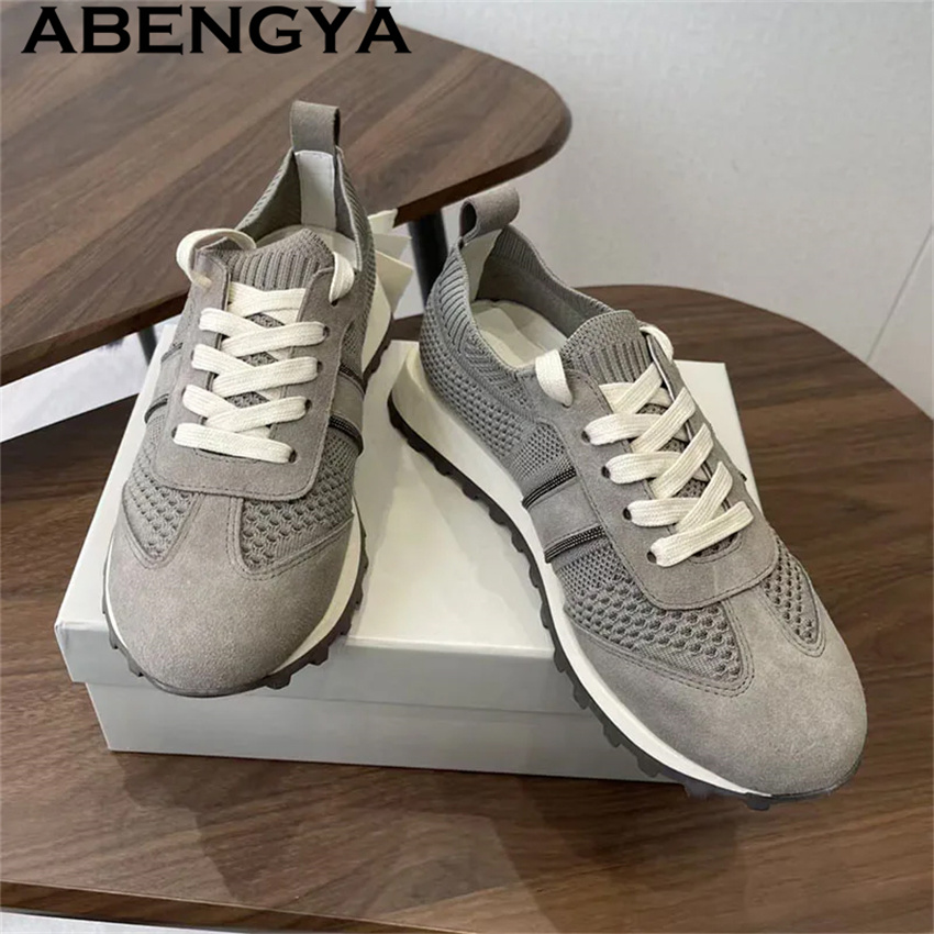 Sepatu Flat Kasual Rajut Tali  - Knit Fabric Lace Up Sneakers ulasan dan harga