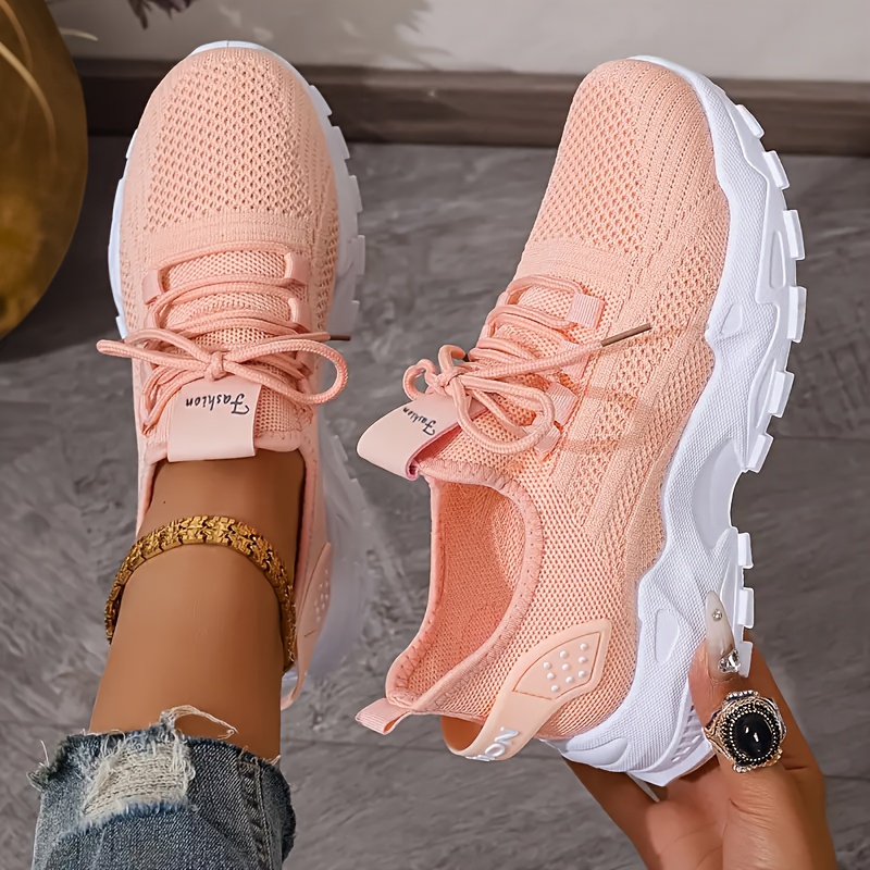Sepatu Rajut Bernapas Fashion  - Knit Fabric Lace Up Sneakers ulasan dan harga