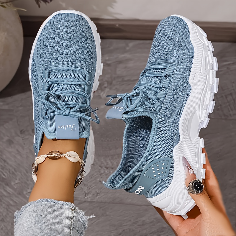 Sepatu Rajut Bernapas Fashion  - Knit Fabric Lace Up Sneakers ulasan dan harga