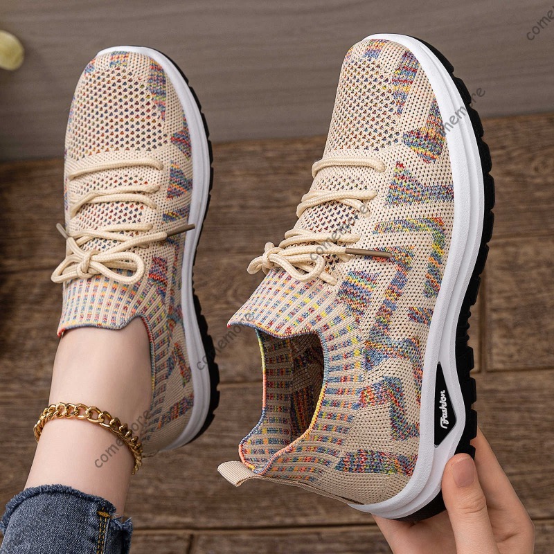 Sepatu Slip-On Rajut Wanita Se - Knit Fabric Lace Up Sneakers ulasan dan harga