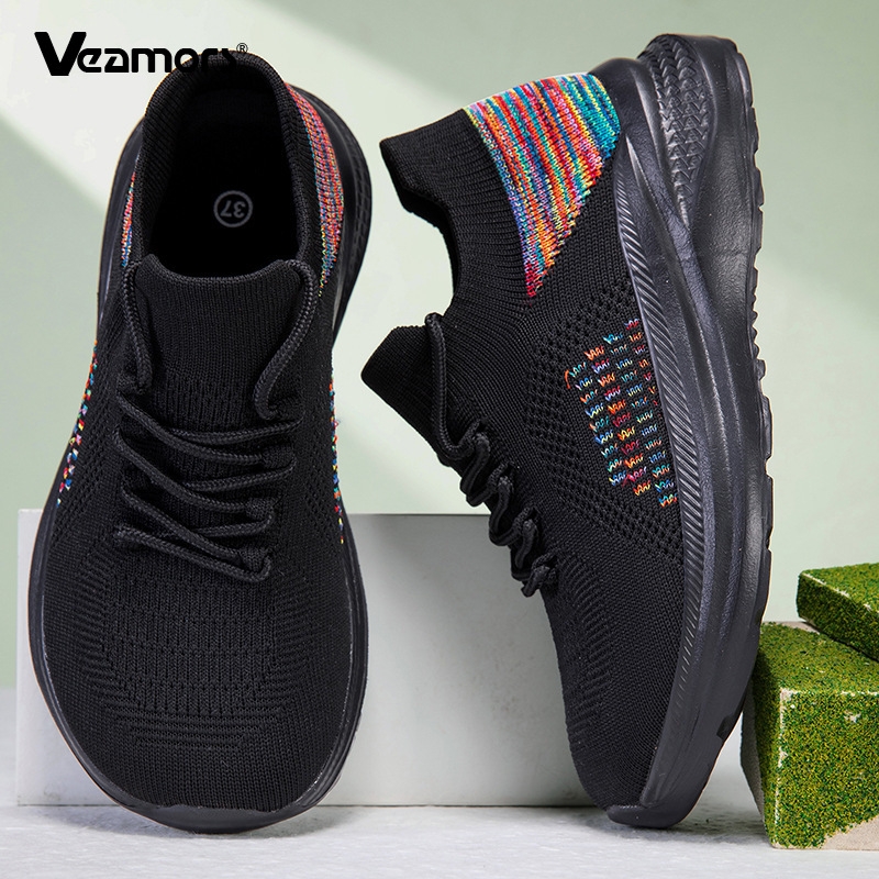 Sepatu Sneakers Wanita Berbaha - Knit Fabric Lace Up Sneakers ulasan dan harga