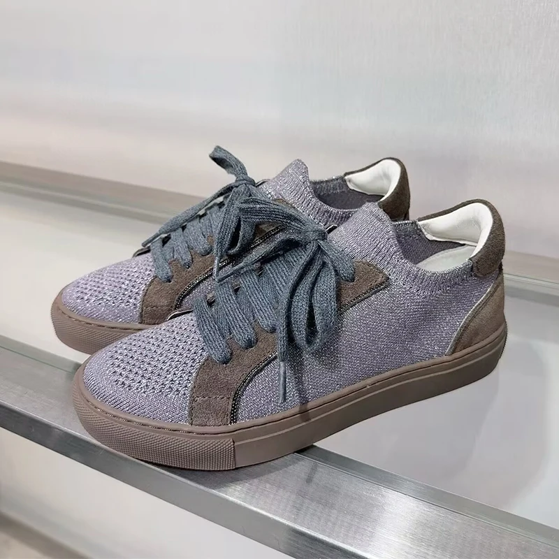 Sepatu Rajut Wanita Bersirkula - Knit Fabric Lace Up Sneakers ulasan dan harga