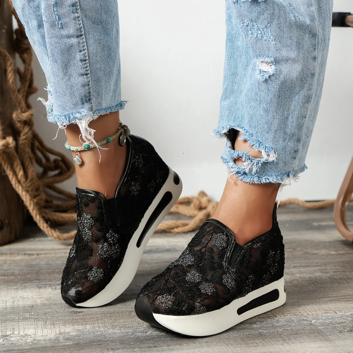 Sepatu Olahraga Wanita Platfor - Breathable Mesh Athletic Shoes ulasan dan harga