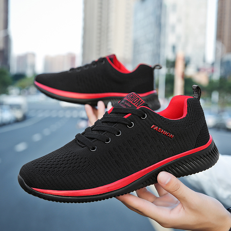 YRZL sepatu olahraga pria, sne - Knit Fabric Lace Up Sneakers ulasan dan harga