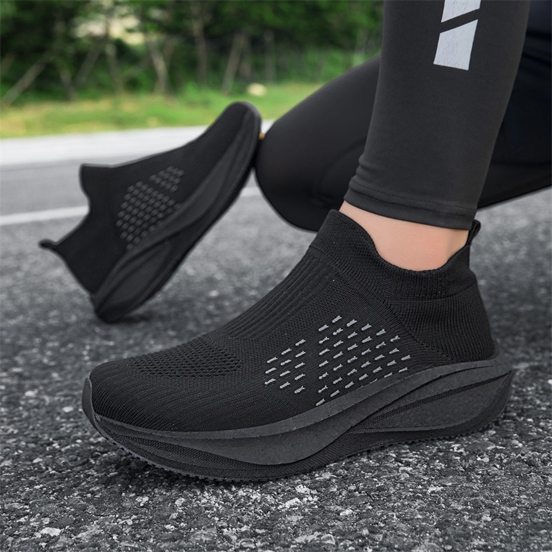 Sepatu Lari Unisex Model Slip  - Knit Fabric Lace Up Sneakers ulasan dan harga