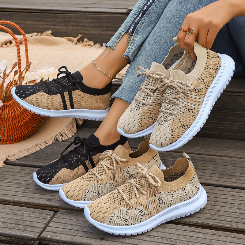 Sepatu Sneakers Wanita Model B - Knit Fabric Lace Up Sneakers ulasan dan harga