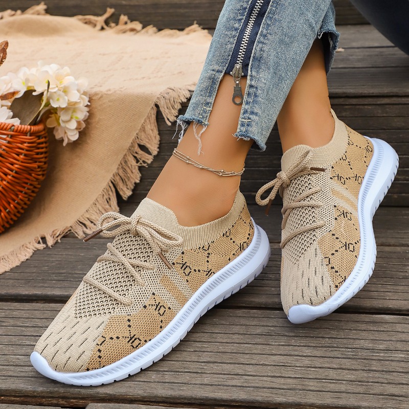 Sepatu Sneakers Wanita Model B - Knit Fabric Lace Up Sneakers ulasan dan harga