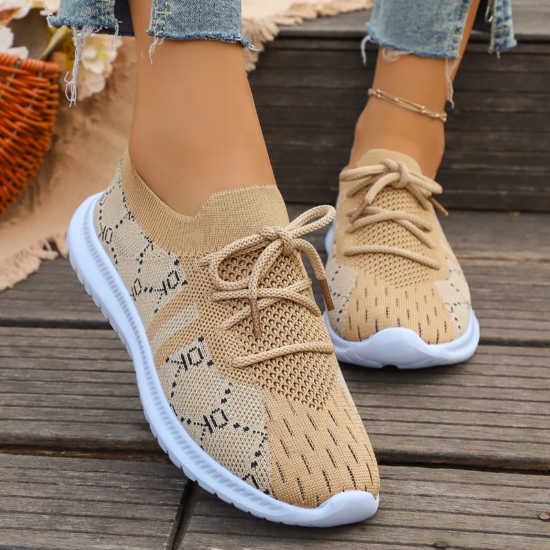 Sepatu Sneakers Wanita Model B - Knit Fabric Lace Up Sneakers ulasan dan harga